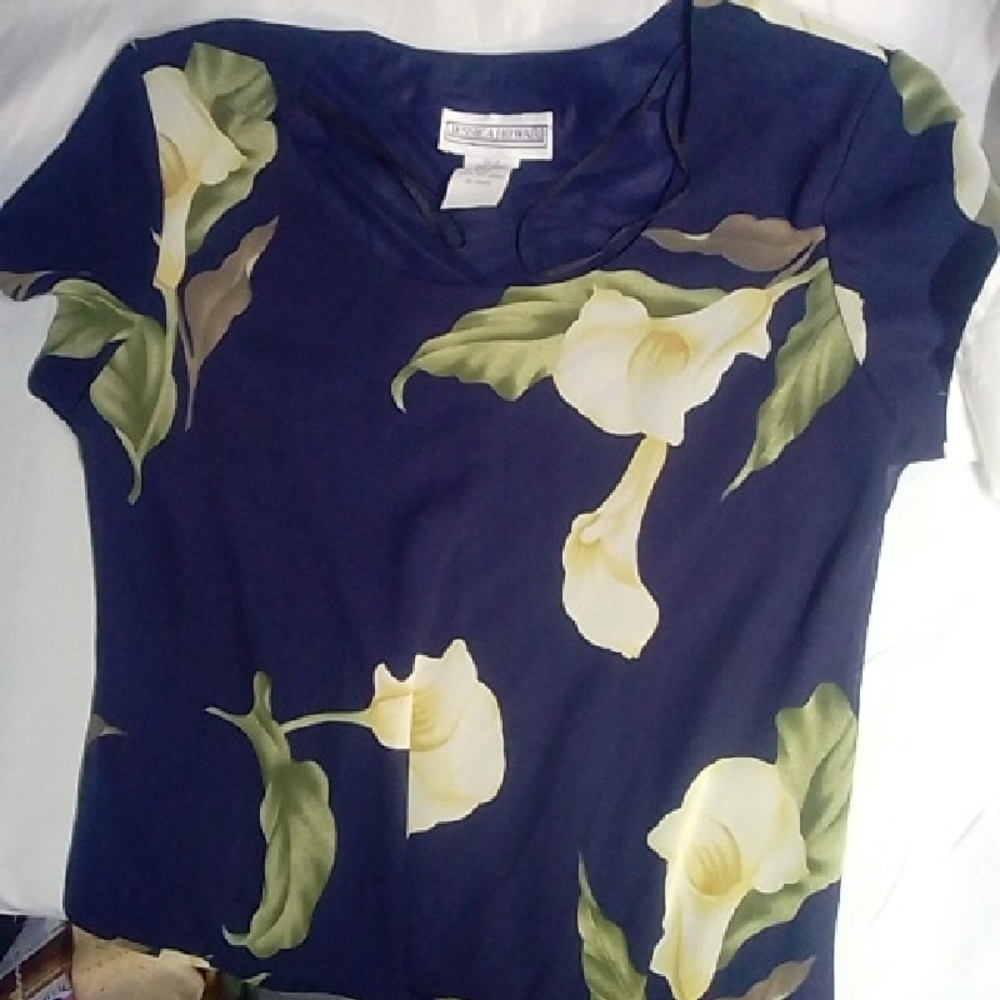 Jessica Howard Navy and Cream Short Sleeve 2 Layer Dress